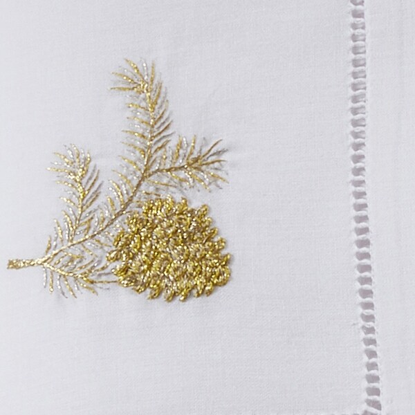 Hemstitch Table Napkins With Embroidered Pine Cone Design (Set of 6)