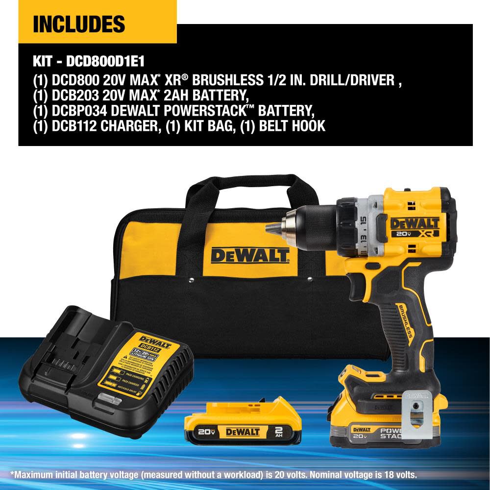 DEWALT 20V XR COMPACT DRILL DRIVER with POWERSTACK DCD800D1E1 from DEWALT