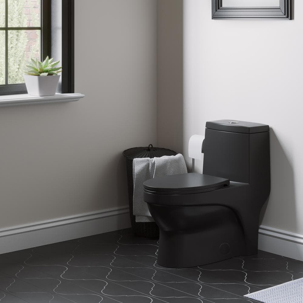 Swiss Madison Virage 1-piece 1.1/1.6 GPF Dual Flush Elongated Toilet in Matte Black, Seat Included SM-1T118MB