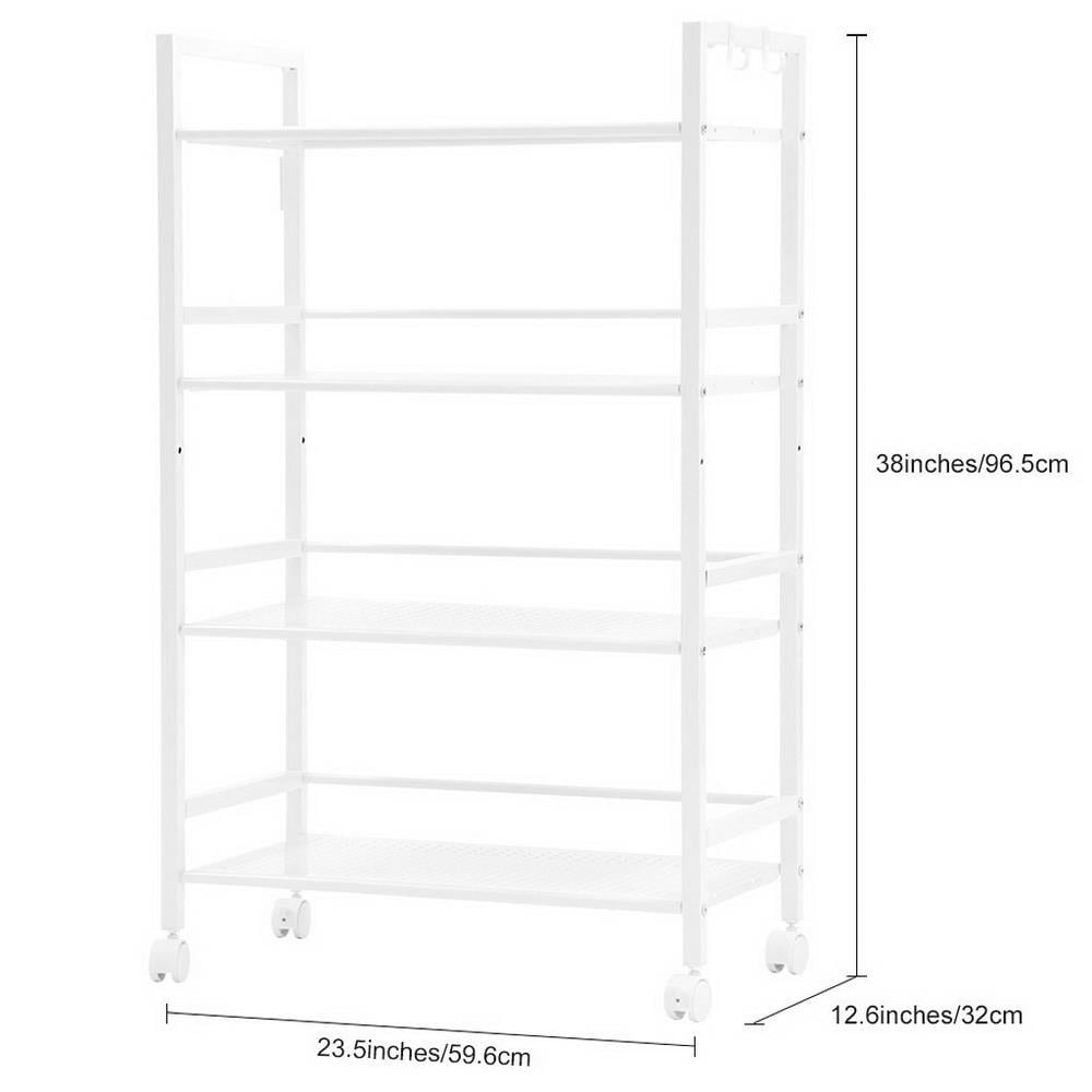 Zimtown 4-Tier Kitchen Cart， Wire Mesh Rolling Cart Serving Utility Shelf Organization， White