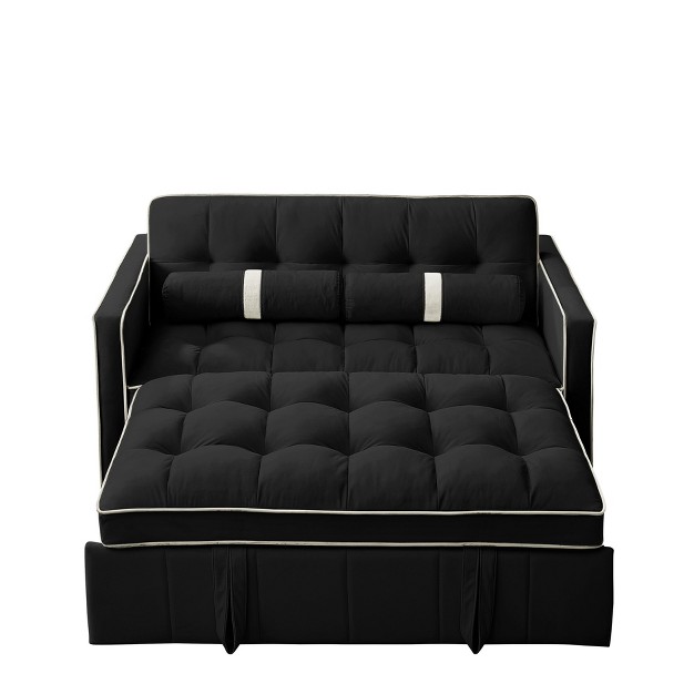 Pull Out Sleeper Sofa Bed Upholstered Loveseat Sofa Couch With Side Pockets Adjustable Backrest And Lumbar Pillows modernluxe