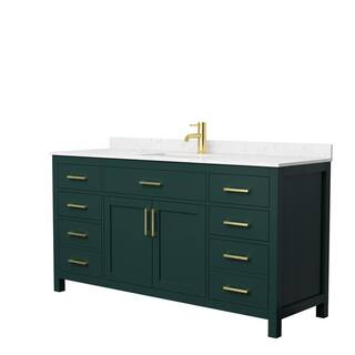 Wyndham Collection Beckett 66 in. W x 22 in. D x 35 in. H Single Sink Bathroom Vanity in Green with Carrara Cultured Marble Top WCG242466SGDCCUNSMXX