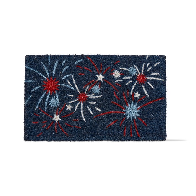 4th Of July Red White And Blue Patriotic Americana Fireworks Rectangle Indoor Outdoor Coir Door Welcome Mat Blue