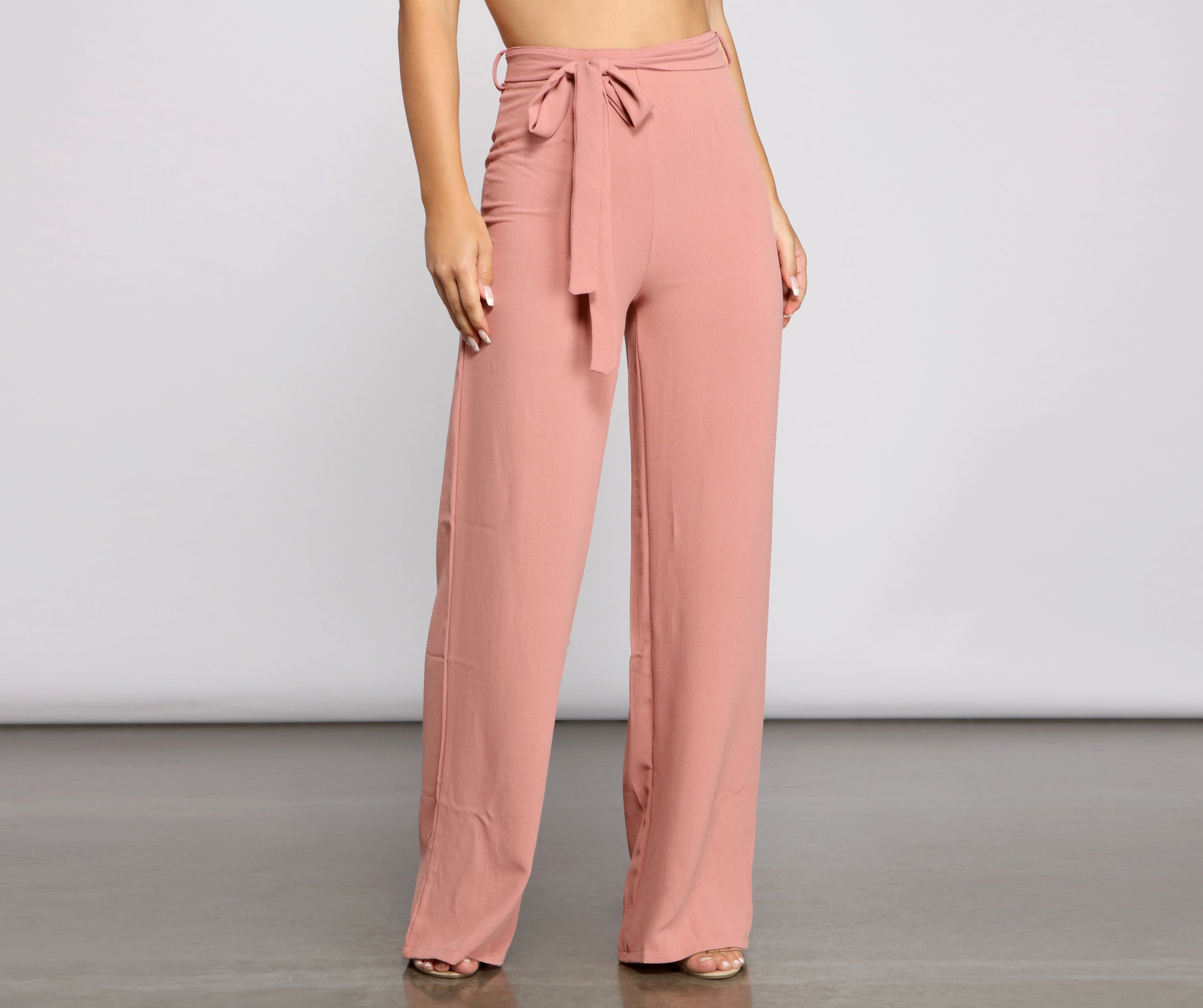 High Waist Tie Waist Linen Pants