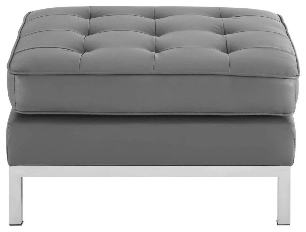 Milan Gray Silver Tufted Upholstered Faux Leather Ottoman   Contemporary   Footstools And Ottomans   by V.S.D Furniture  Houzz