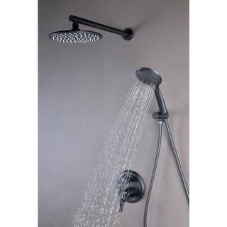 Mondawe Round 5-Spray Patterns Shower Set with 2.66 GPM 9 in. Pressure Balance Valve Wall Mount Dual Shower Heads in Black MD-SMD040B