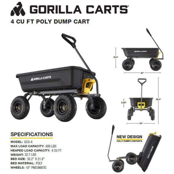 GORILLA CARTS 4 cu. ft. Poly Garden Dump Garden Cart GCG-4