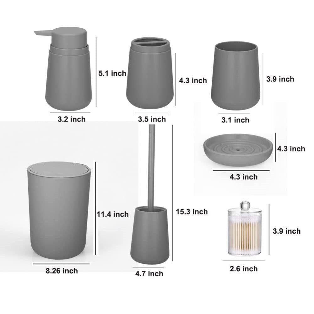 Dracelo 8-Piece Bathroom Accessory Set with Toothbrush Holder Soap Dispenser Soap Dish Toilet Brush Holder Trash Can in Grey B0B24BSRTH