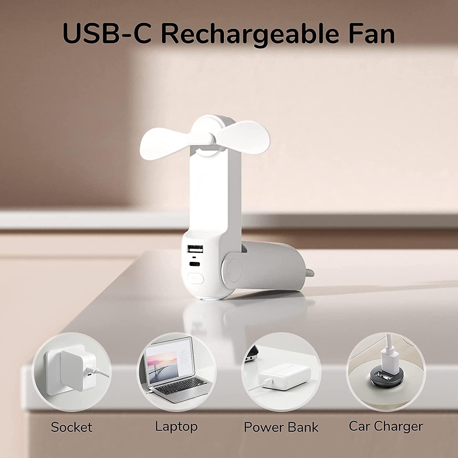 Handheld Mini Fan，  Portable Usb Rechargeable Small Pocket Fan， Battery Operated Fan [14-21 Working Hours] With Power Bank  Travel，outdoor-----white