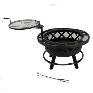 26 in. H Outdoor Steel Black Fire Pit with Adjustable Cooking Grid 5511