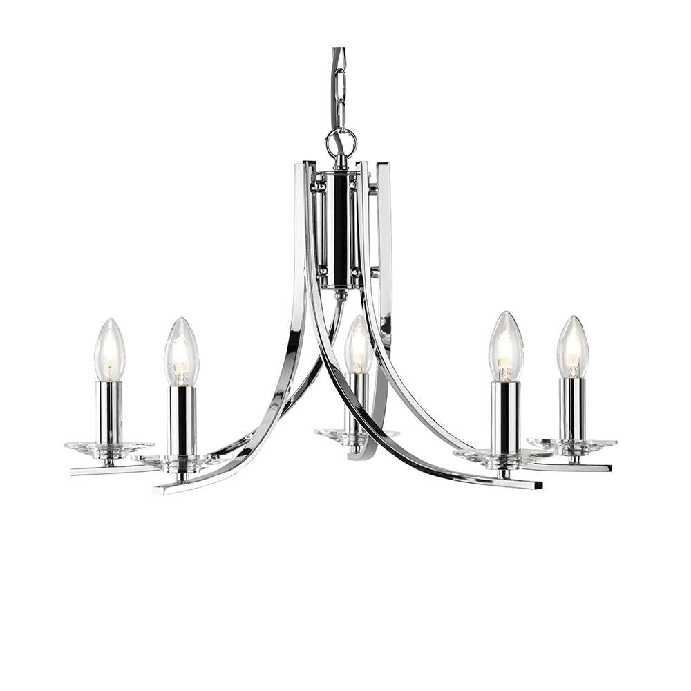 Searchlight 4165-5CC Ascona Polished Chrome 5 Lamp Twist Arms Pendant Light with Clear Glass Sconces