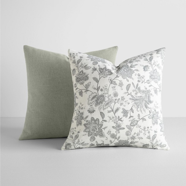 2 pack Cotton Slub Gray Jacobean Throw Pillows And Pillow Inserts Set Becky Cameron Jacobean Gray