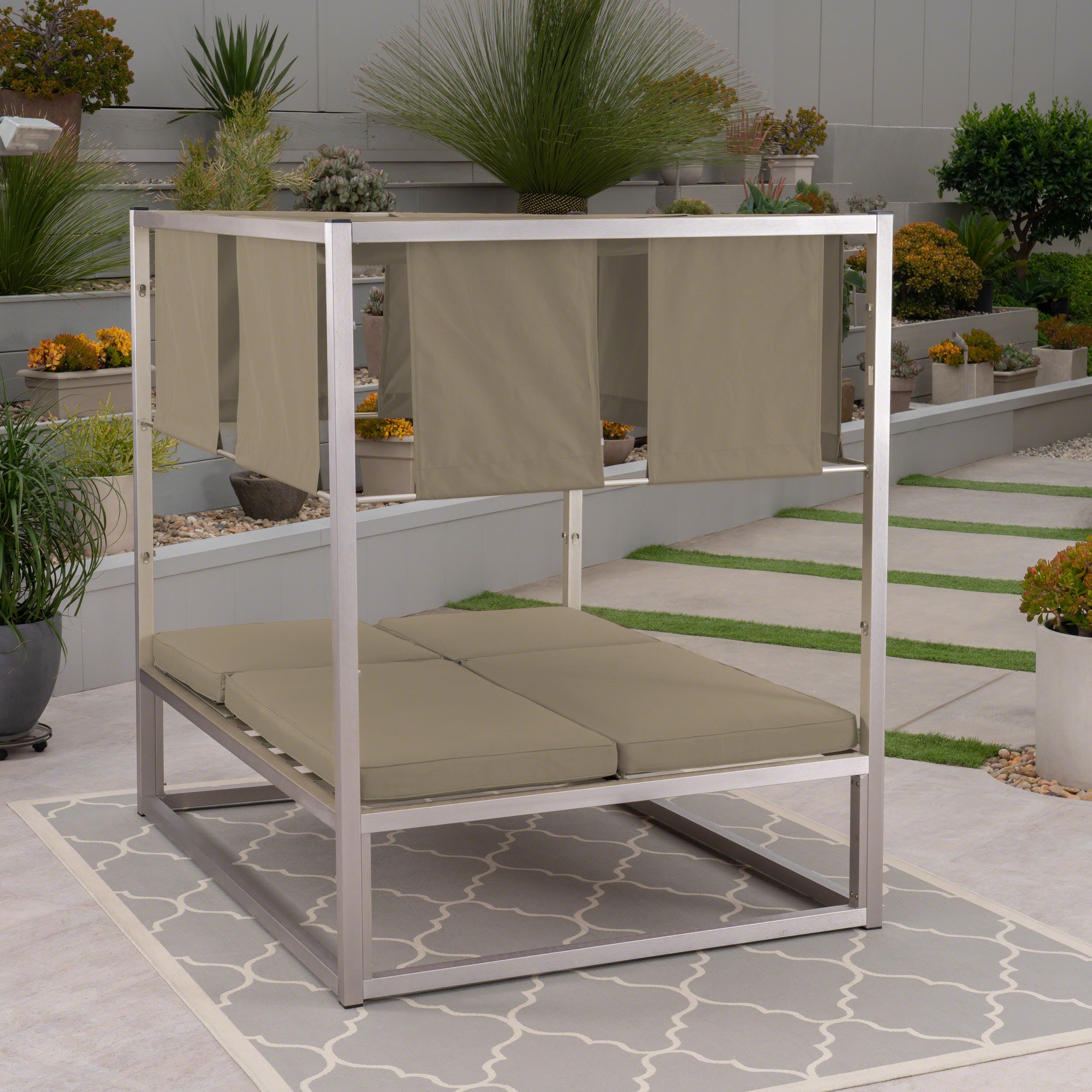 Amos Outdoor Aluminum Daybed with Canopy