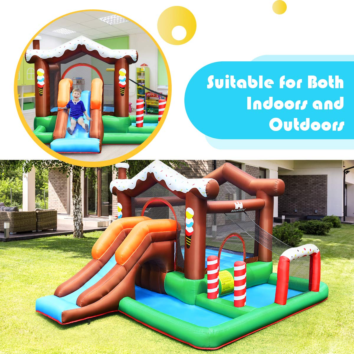 BOUNTECH Inflatable Bounce House, Snow House Bouncy Castle with 480W Air Blower, Large Jump Play Area