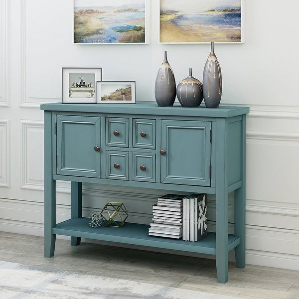 Cambridge Series Buffet Sideboard Console Table with Bottom Shelf (Dark Blue)，Narrow for Entryway， Living Room， Hallway - 46