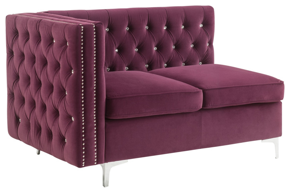 Ergode Modular  Armless Loveseat With 2 Pillows Burgundy Velvet   Midcentury   Armchairs And Accent Chairs   by VirVentures  Houzz