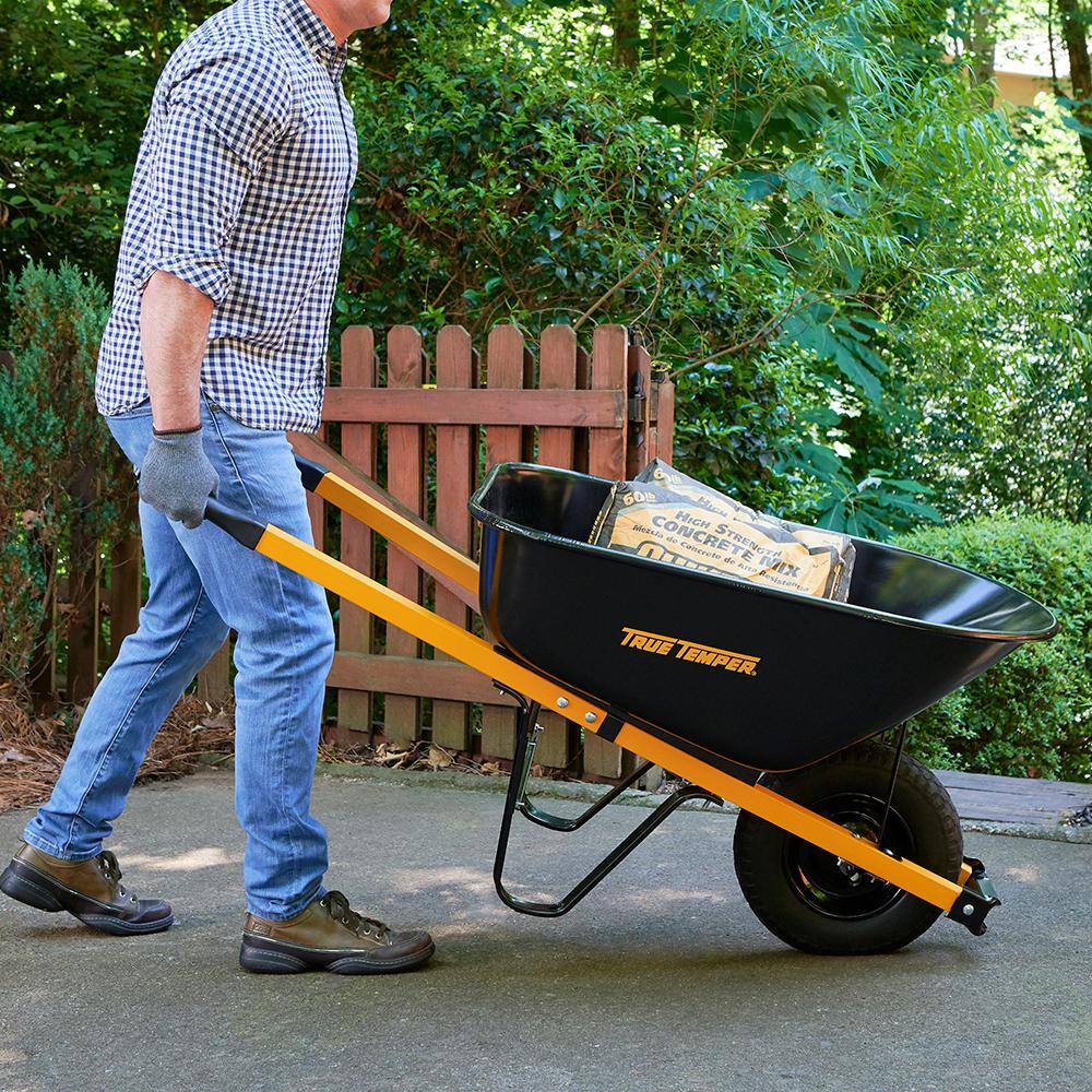 True Temper R6STFFEC 6 cu. ft. Barrow in a Box Steel Wheelbarrow with Never Flat Tire and Steel Handles