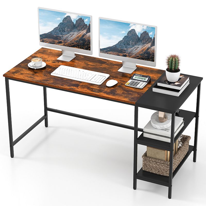 55 Modern Industrial Style Study Writing Desk With 2 Storage Shelves