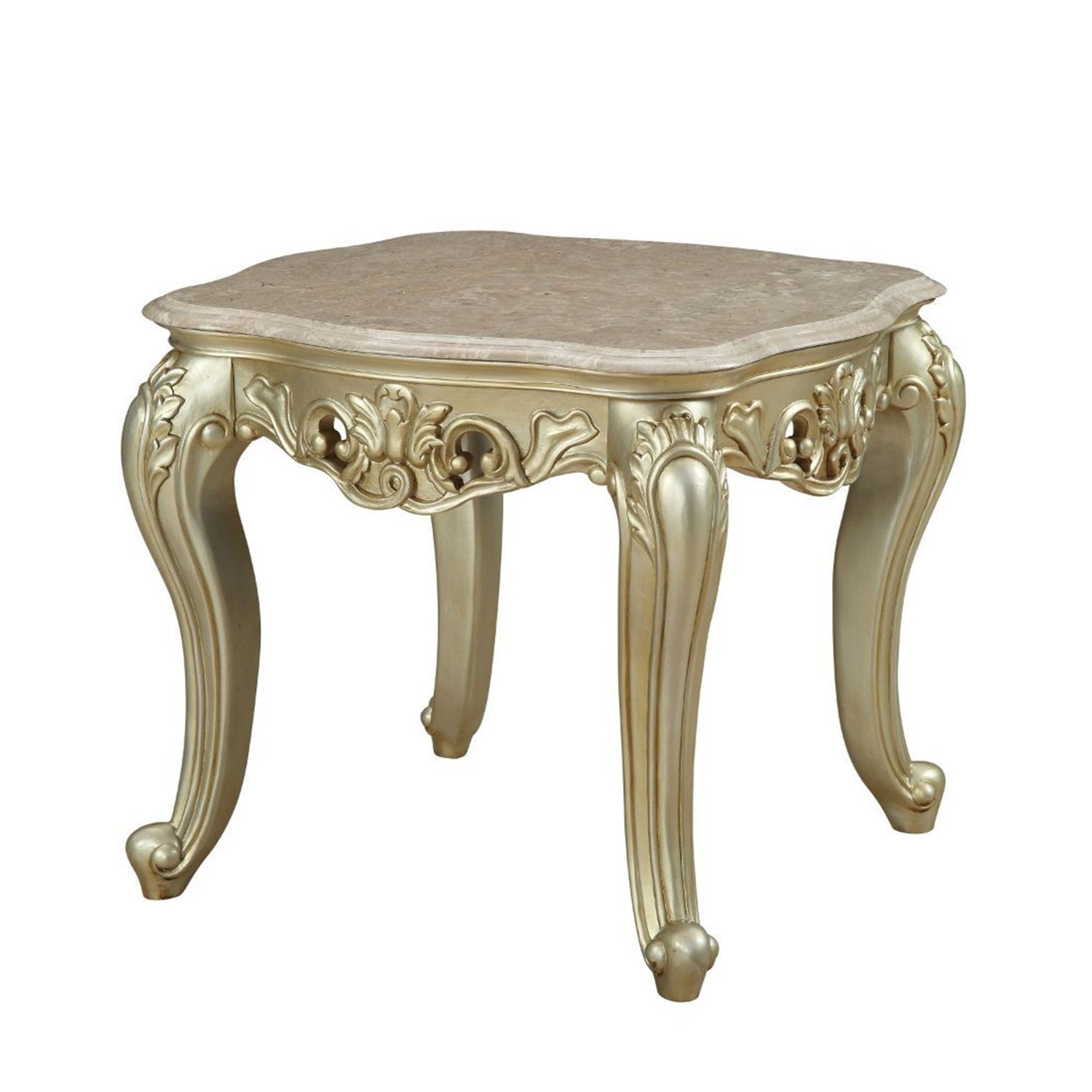 Square Marble Top End Table in Antique White