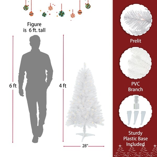 4ft Christmas Tree Prelit With Stand，100 Warm Led Lights，Realistic 241 Branch Tips PVC White Norwood Spruce Tree Easy Assembly