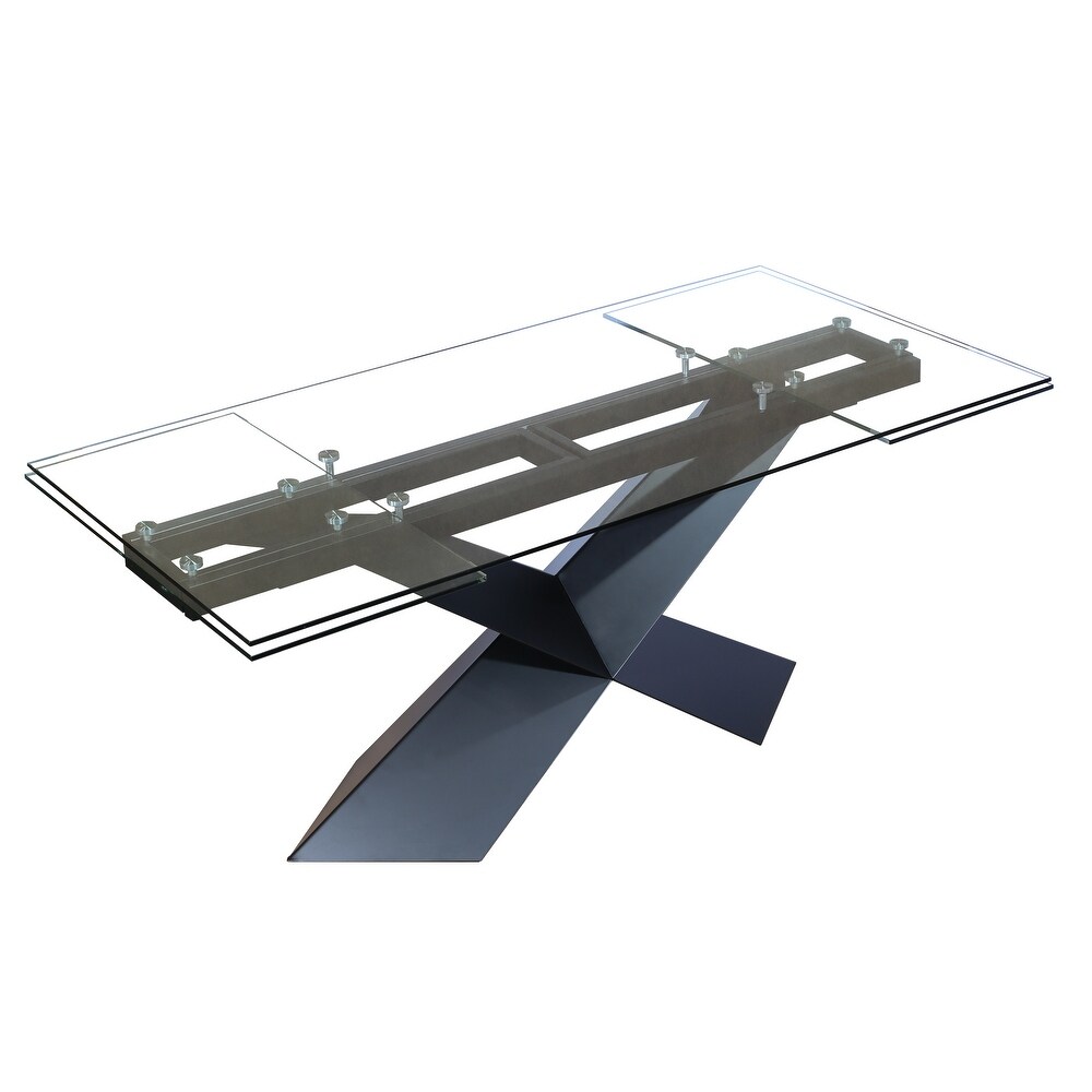 DAVEE Extendable Dining Table with Clear Glass Table Top   106.3*35.43*29.53