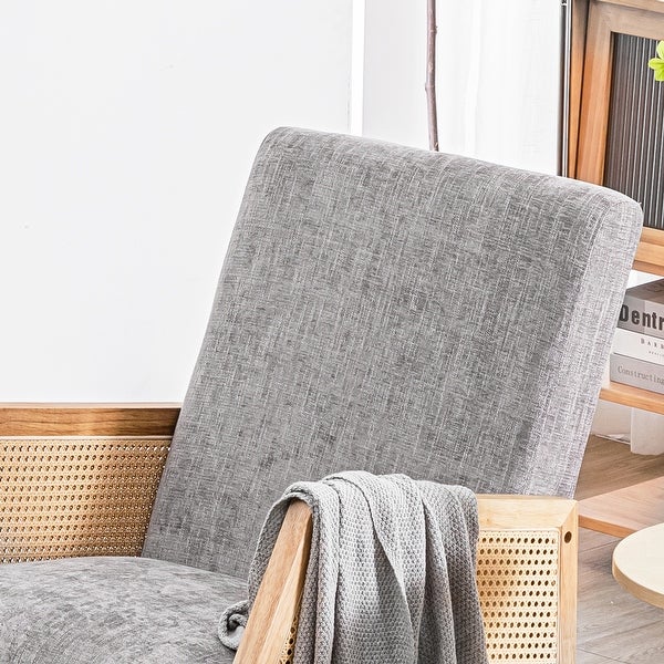 High Back Modern Fabric Rocking Chair with Rattan Arms