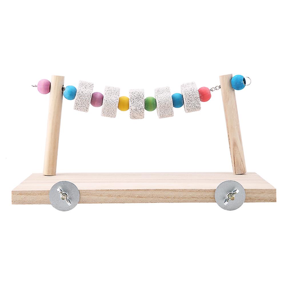 Wooden Stand Platform Bird Parrot Teeth Care Mineral Stone Molar Toy Springboard Hamster Swing