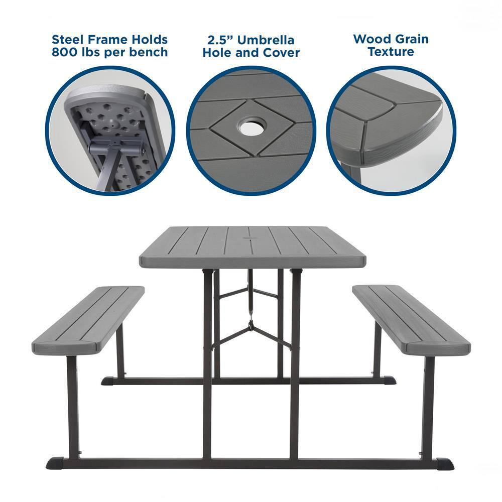 Cosco 6 ft. Dark Gray Wood Grain Folding Picnic Table C902HD87DGR1E