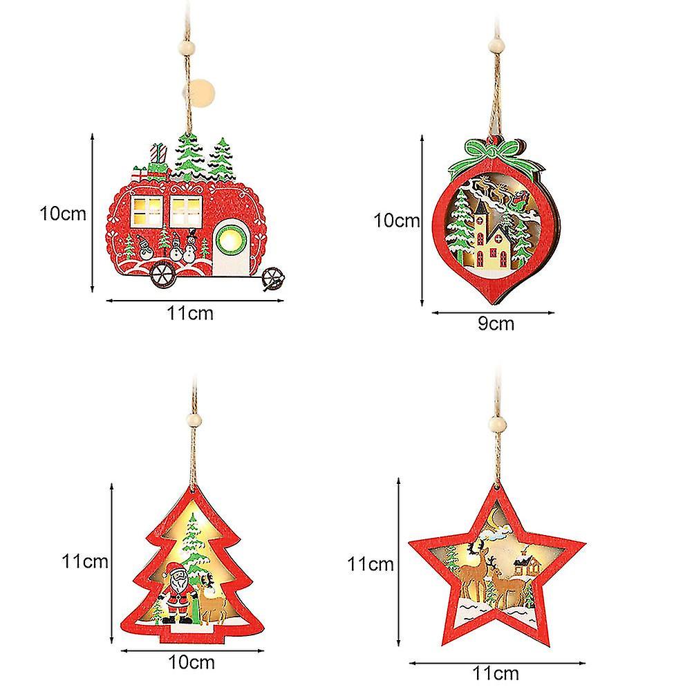 Wooden Christmas Tree Car Peach Led Light Lanyard Hanging Ornament Decor