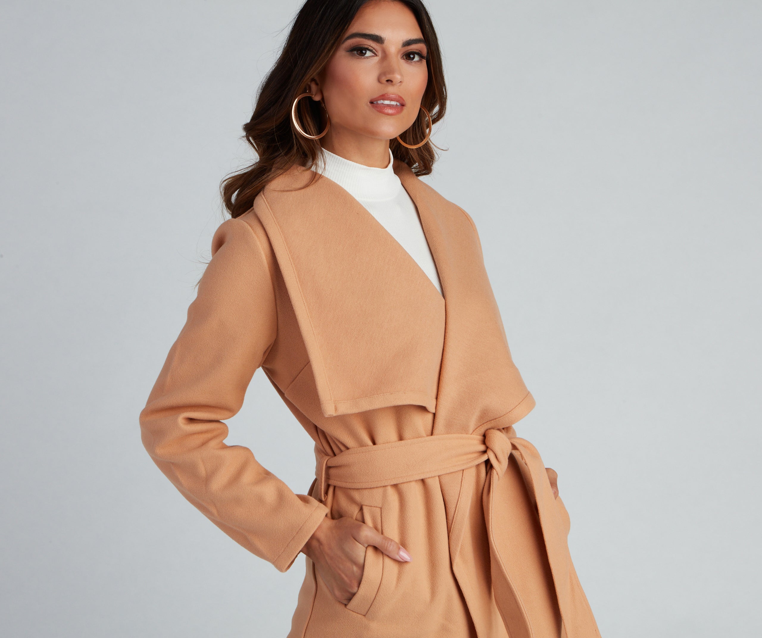 Timeless Sophistication Belted Faux Wool Coat