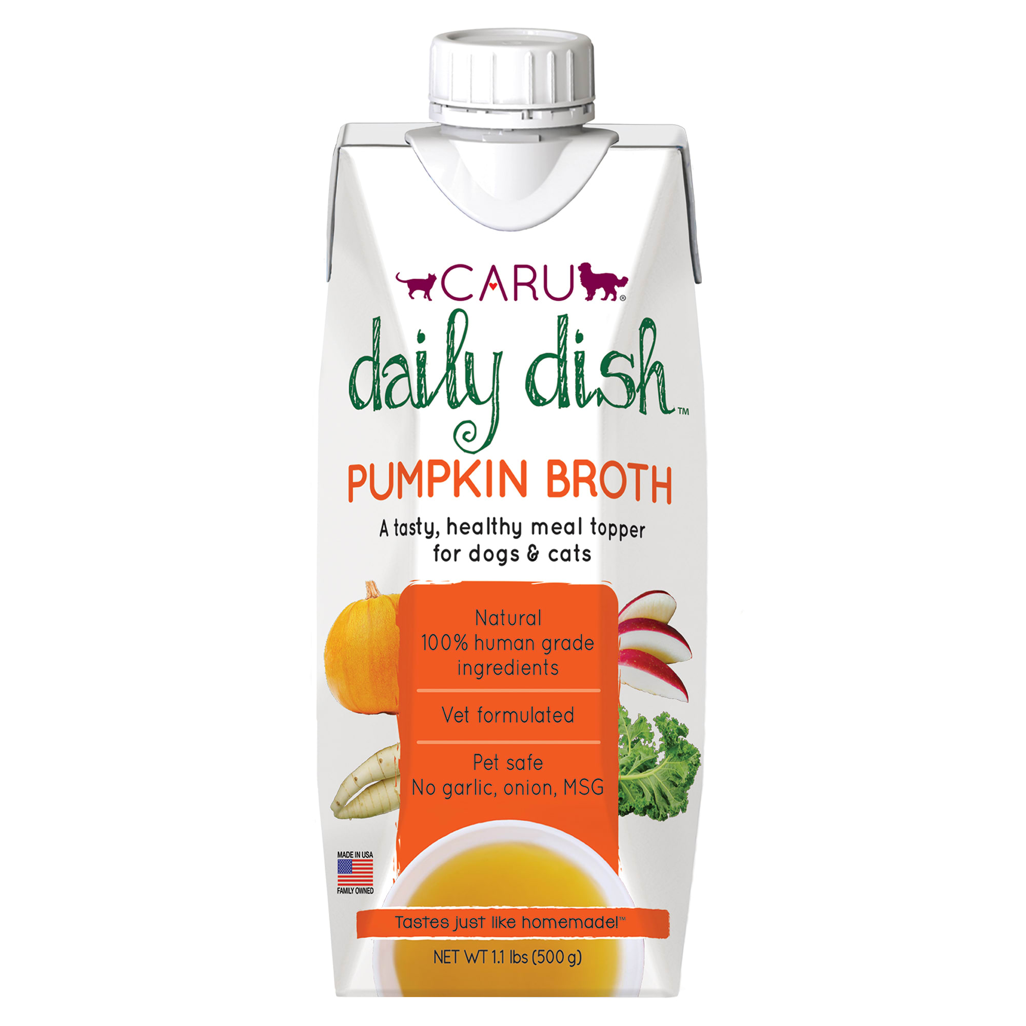 CARU Daily Dish Pumpkin Broth Meal Topper for Cats  Dogs， 17.6 oz.