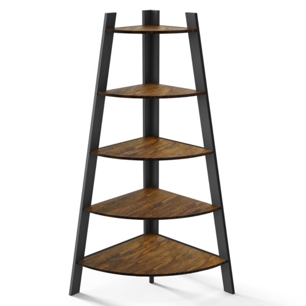 Corner Shelf  5 Tier Corner Shelf Tall Rustic Multipurpose Bookshelf with Frame  Industrial Ladder   29.53\