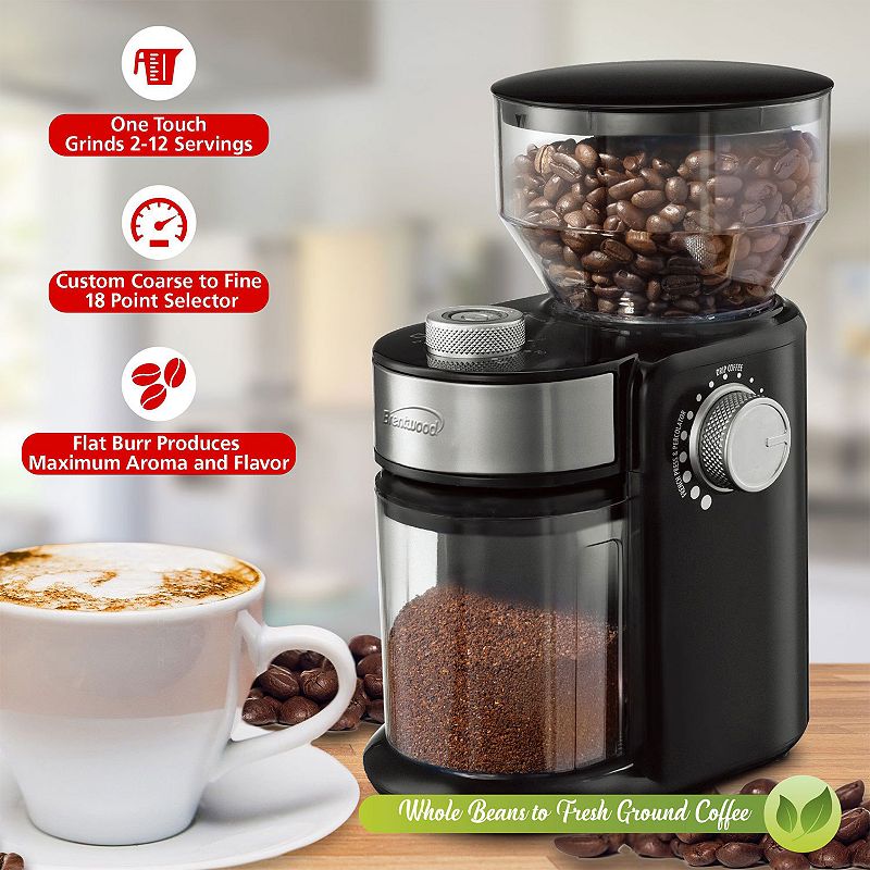 Brentwood 9 Ounce Automatic Burr Coffee Bean Blender Grinder Mill Machine， Black