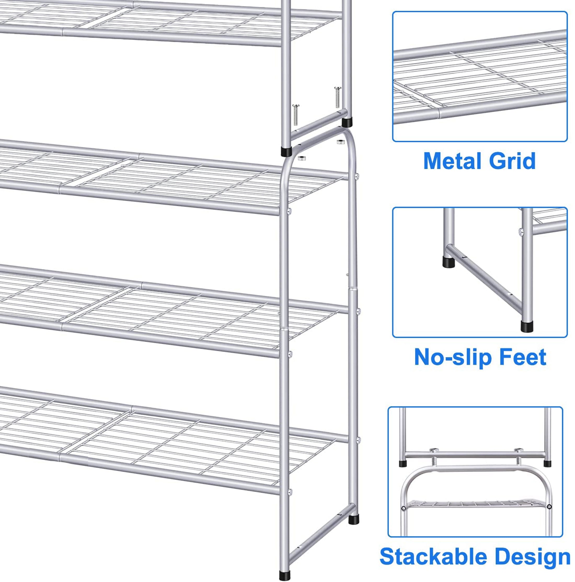 MISSLO 3 Tier Metal Long Shoe Rack Wide Shoe Shelf with Wire Grid for Closet Entryway Storage 24 Pairs Men Sneaker Organizer， Grey