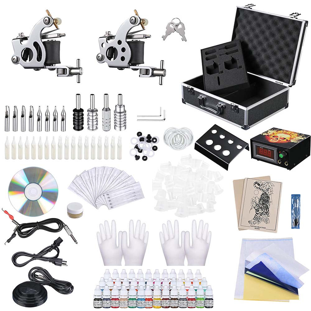 Yescom 2 Tattoo Guns Machine Kit w/ LCD Power Supply 40 Color Inks & Case