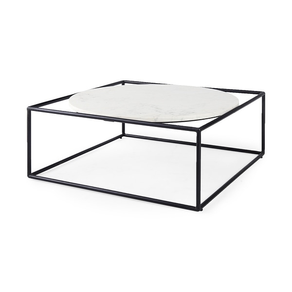 Austen 20L x 20W x 22H Round White Marble Top W/ Black Metal Frame Side Table