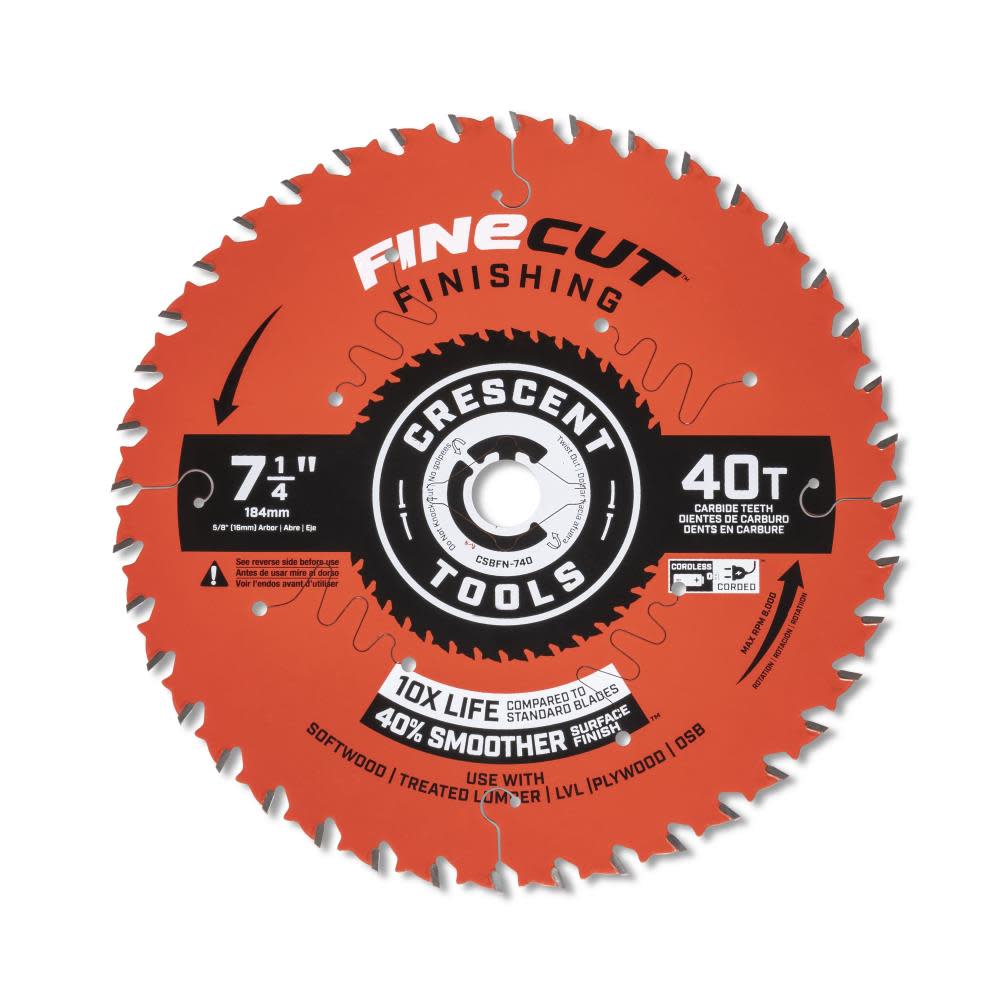 CRESCENT Circular Saw Blade 7 1/4 x 40 Tooth Fine Cut Finishing ;