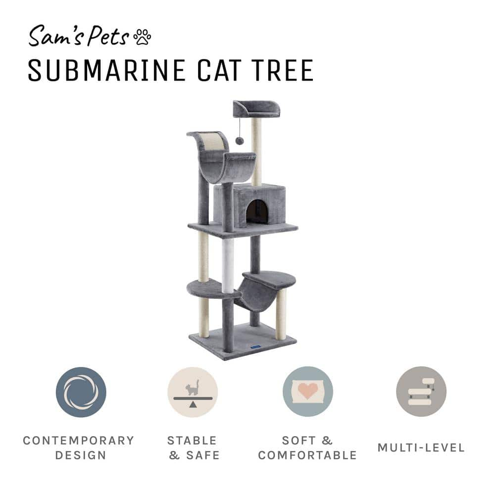 Sam's Pets Submarine 60 in. Gray Hard Box Cat Tree SP-CT1284GY