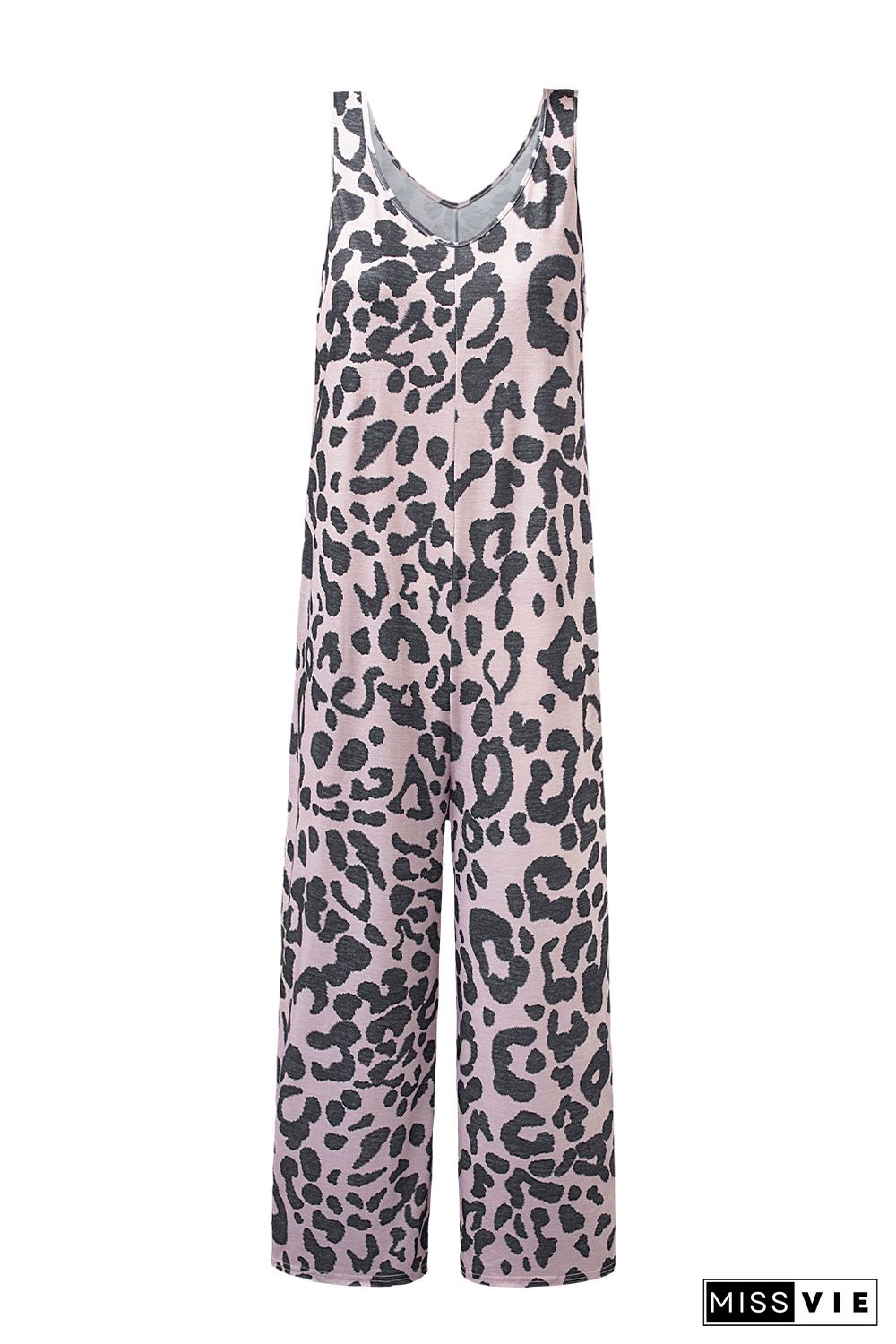 Leopard Leopard Print Pockets Wide Leg Sleeveless Jumpsuit