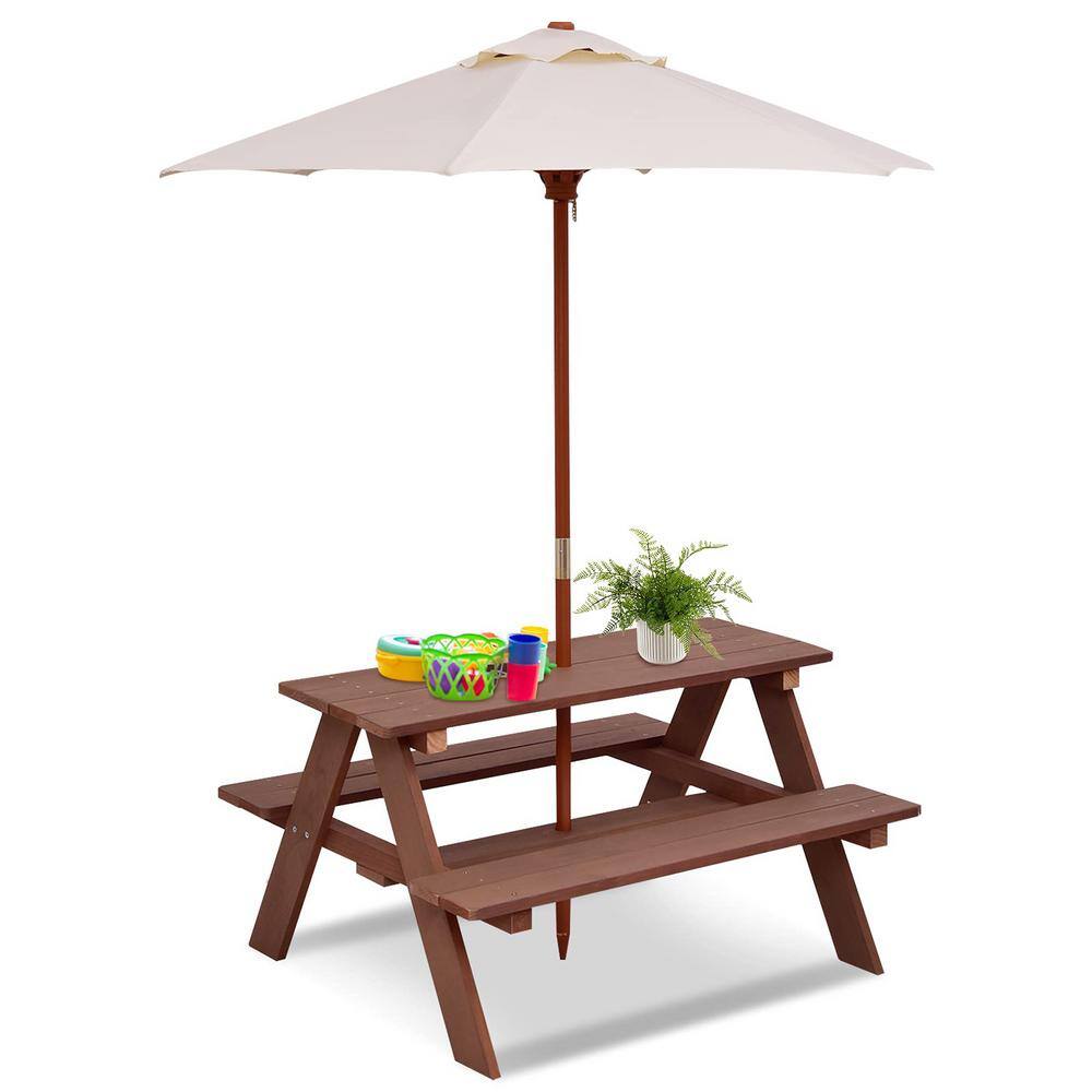 Alpulon Wooden Outdoor Kids Picnic Table with Umbrella and Bench ZMWV014-B