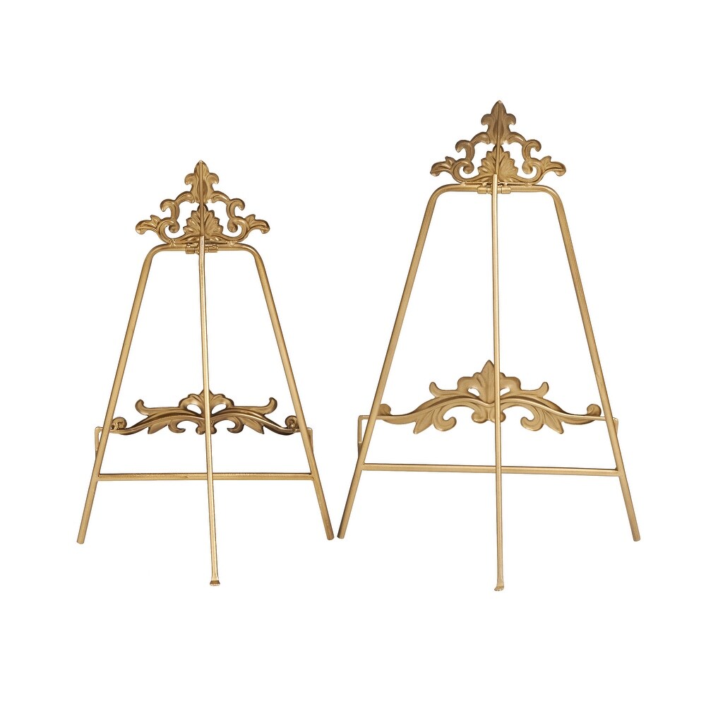 Gold Metal Ornate Arabesque Tabletop Scroll Easel (Set of 2)