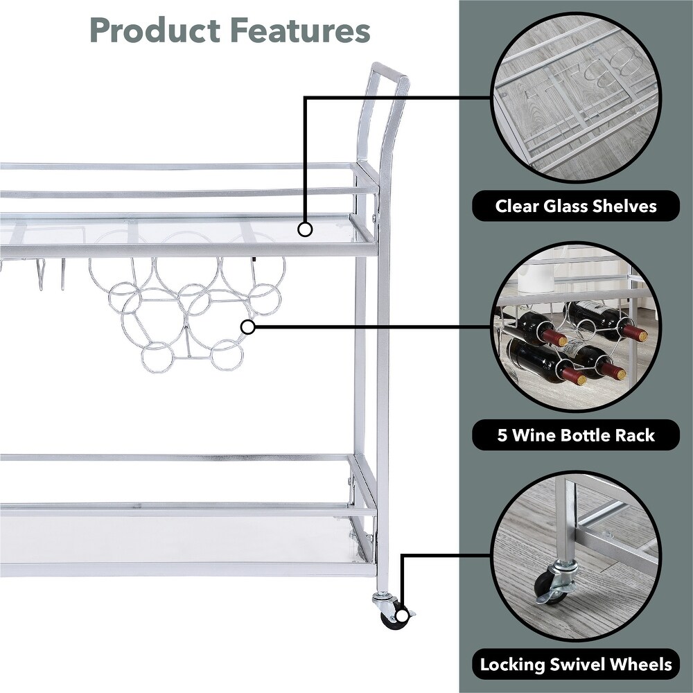 FirsTime   Co. Francesca Bar Cart  Metal Frame  Wood/Glass Top