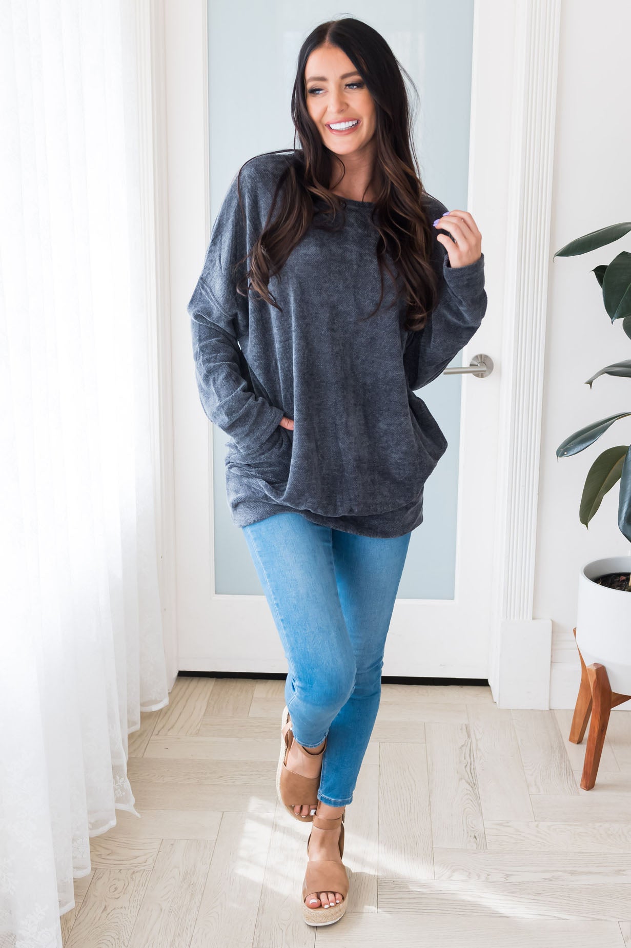 She's Got It Modest Chenille Pocket Sweater