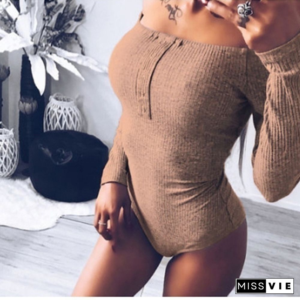 Women Sexy Bodysuits Off Shoulder Skinny Jumpsuits Long Sleeve T Shirt Casual Tops For Women