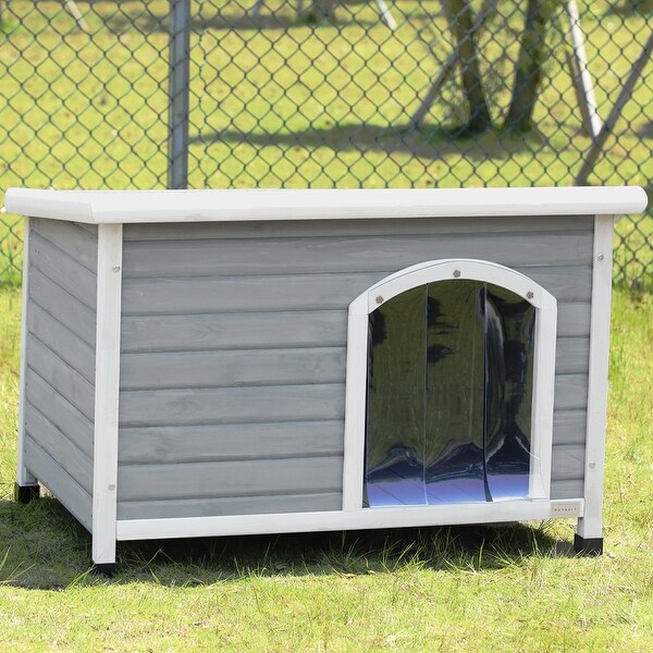 Outdoor Wooden Dog House with Removable Floor and Open-up Roof Grey - Overstock - 37397549