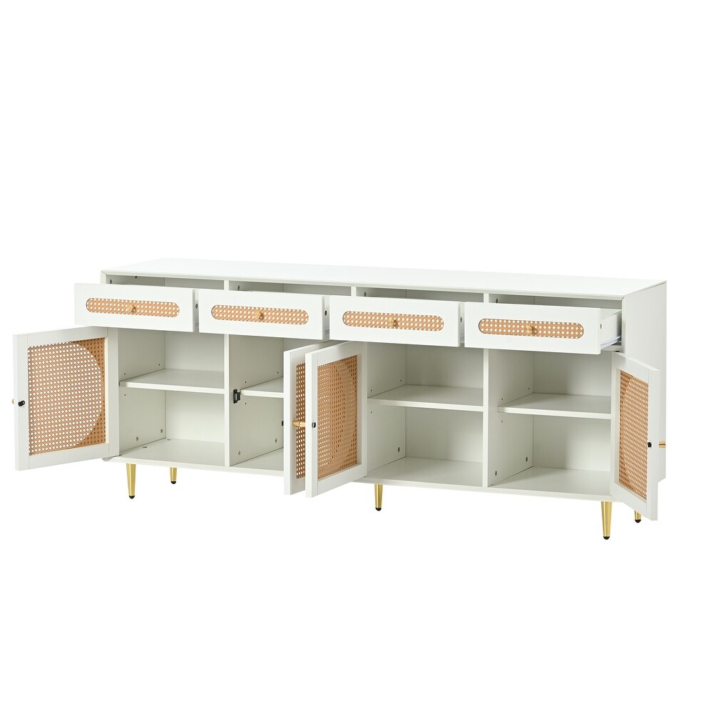 White Woven Storage Sideboard Cabinet with Adjustable Shelves