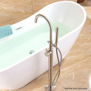 LUXIER Modern Freestanding Single-Handle Floor-Mount Roman Tub Faucet Filler with Hand Shower in Brushed Nickel FTF01-TB