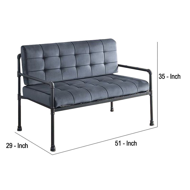 Loveseat with Tufted Velvet Seat and Metal Frame， Gray