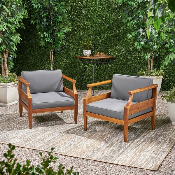 Aston Outdoor Modern Acacia Cushioned Club Chairs (Set of 2) by Christopher Knight Home