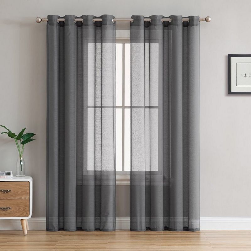 THD Basics 2 Piece Semi Sheer Voile Window Curtain Drapes Grommet Top Panels - Set of 2 panels